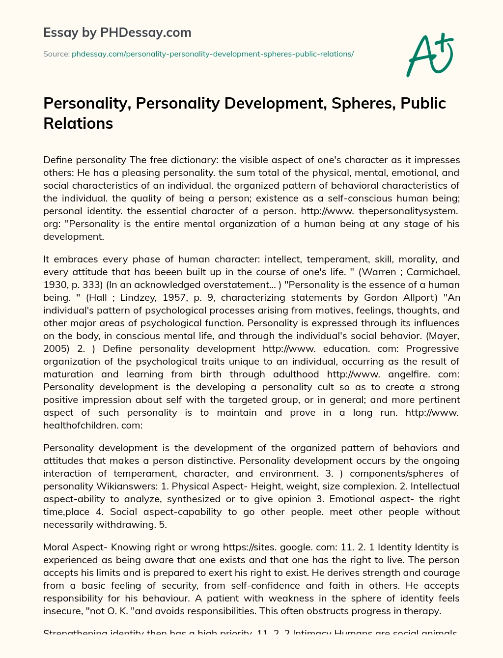 Personality, Personality Development, Spheres, Public Relations essay