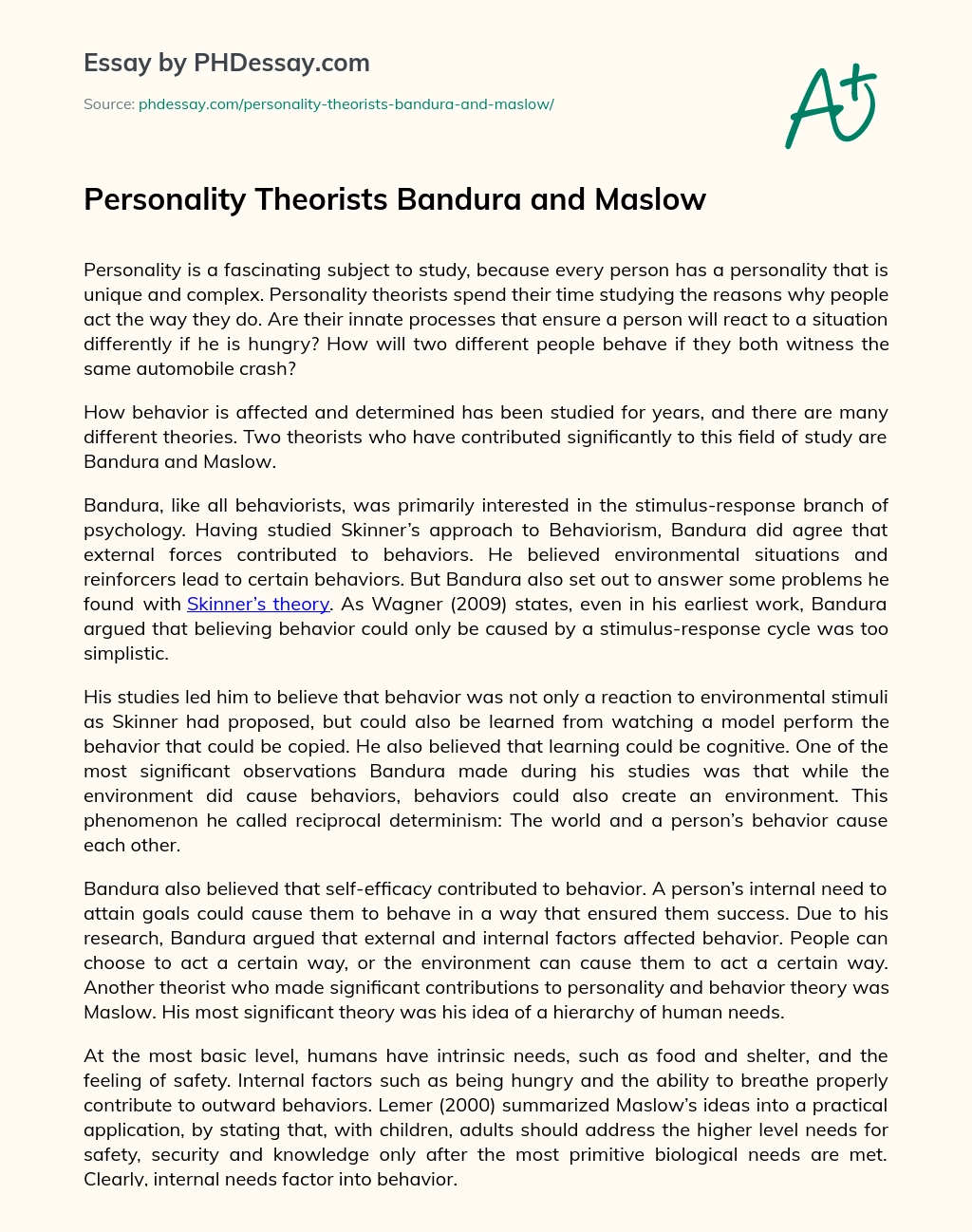 Personality Theorists Bandura and Maslow essay