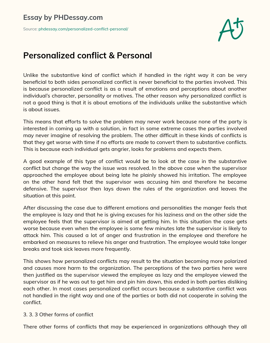 Personalized conflict &  Personal essay