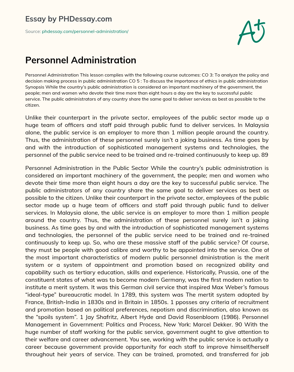 Personnel Administration essay
