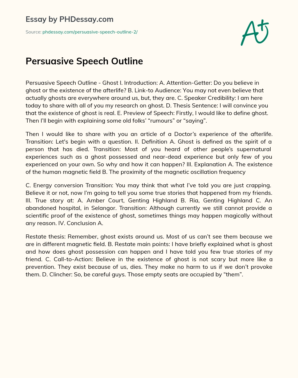 Persuasive Speech Outline - PHDessay.com