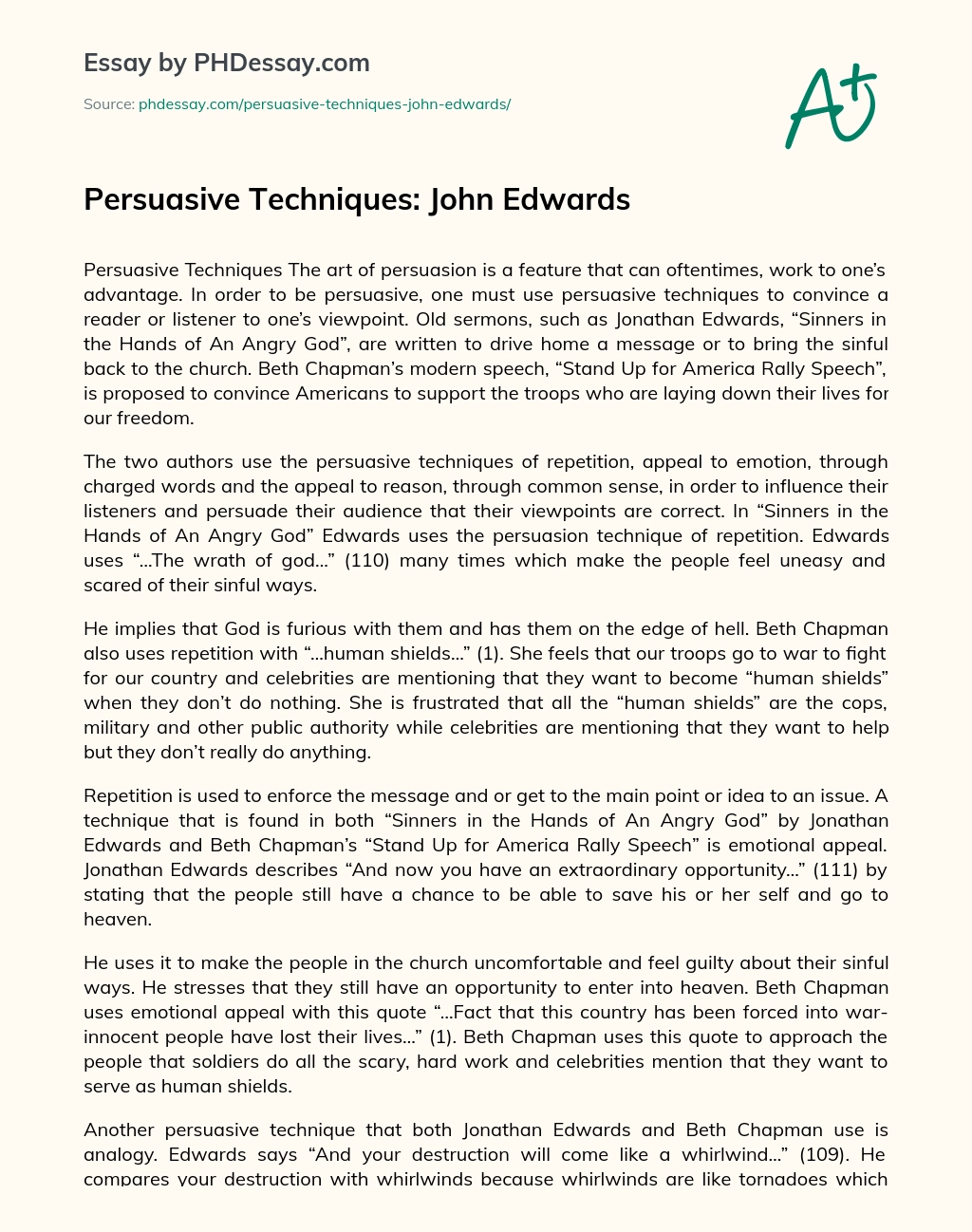 Persuasive Techniques: John Edwards essay