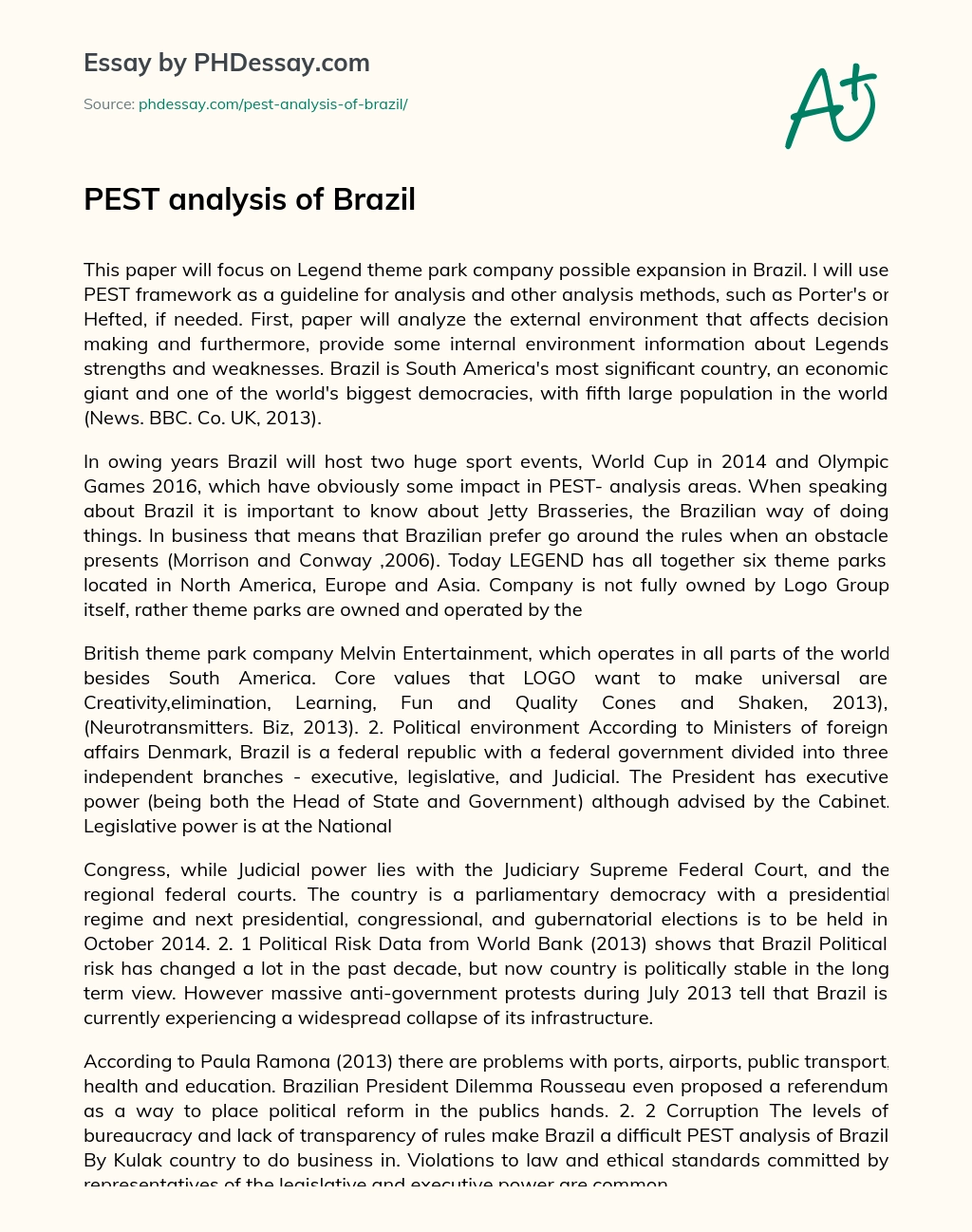 PEST analysis of Brazil essay