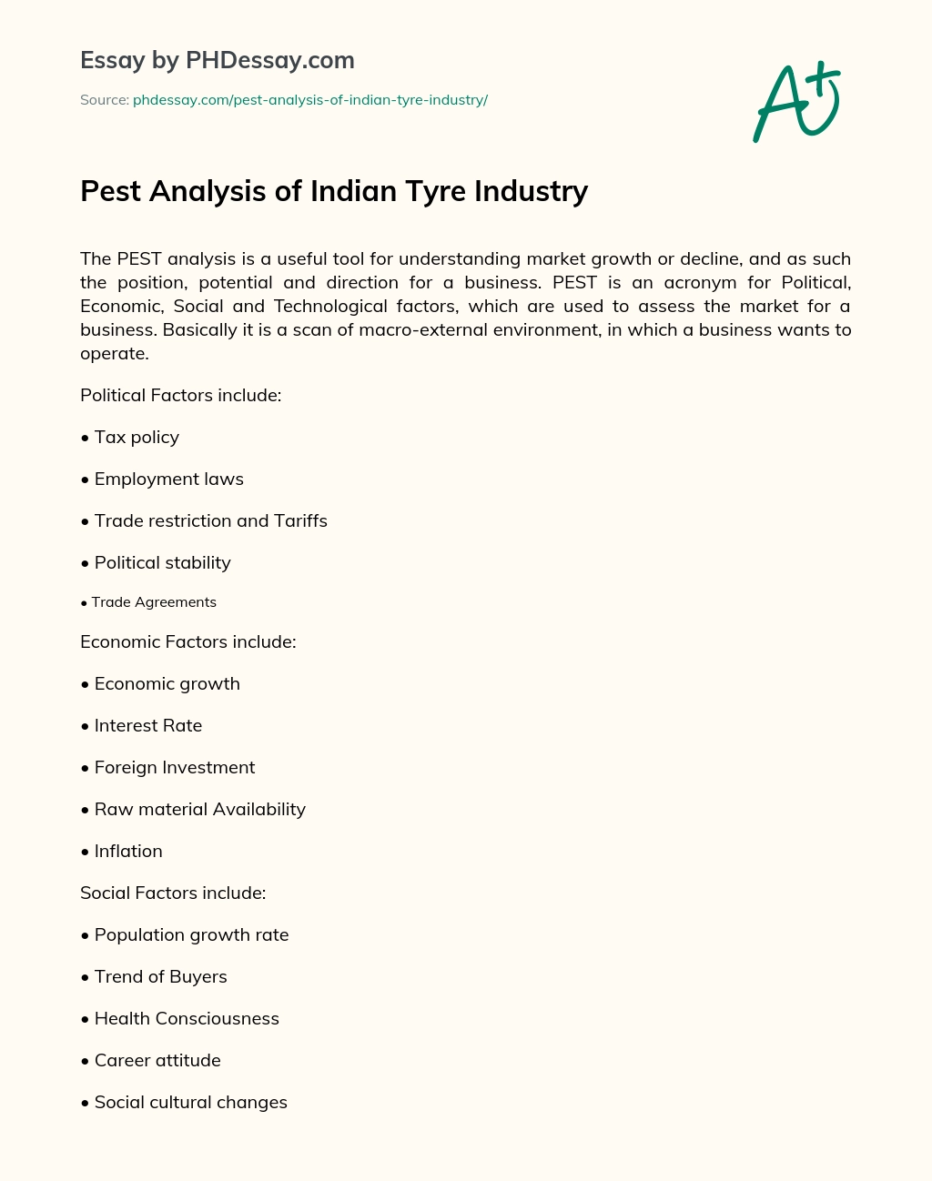 Pest Analysis of Indian Tyre Industry essay