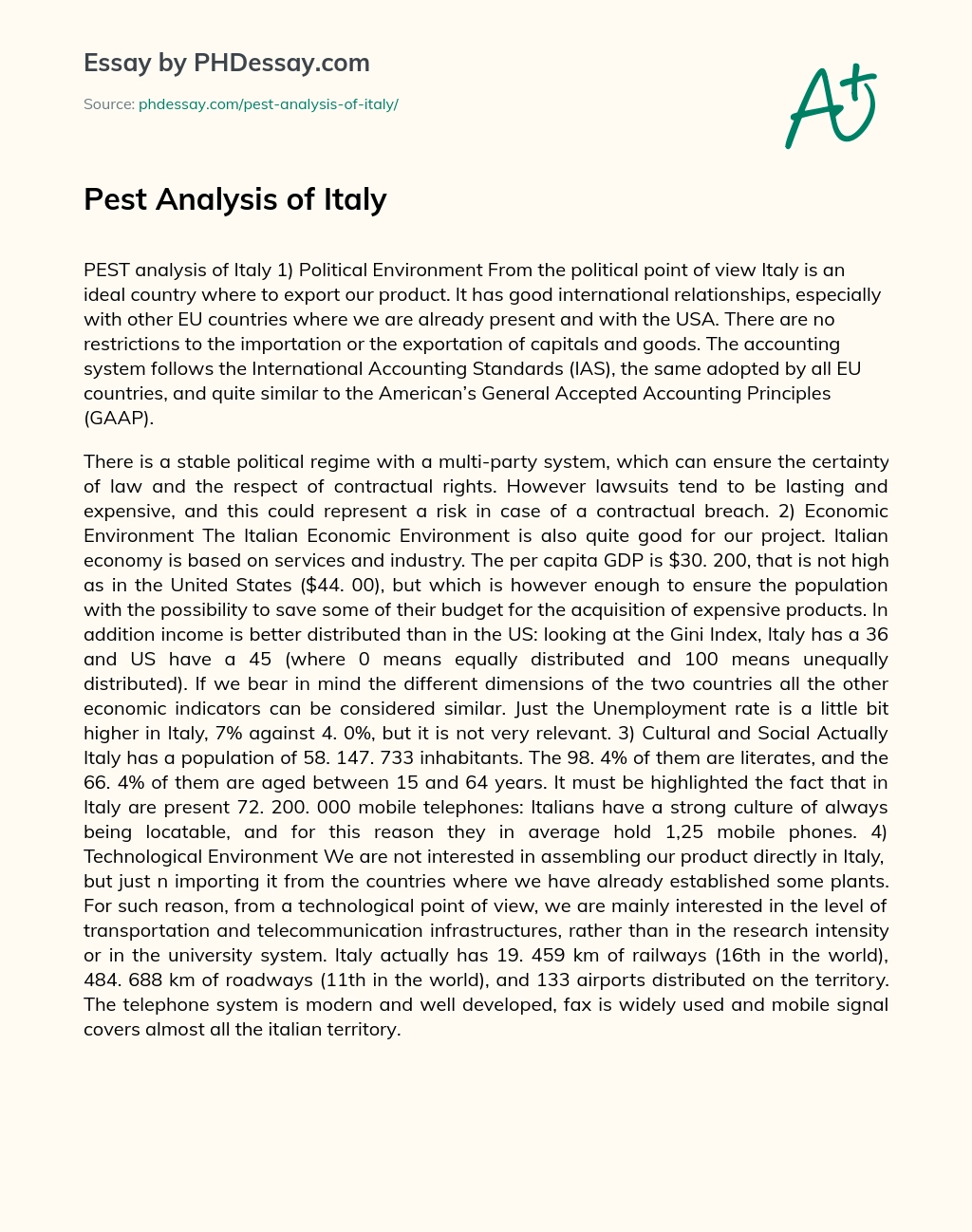 Pest Analysis of Italy essay