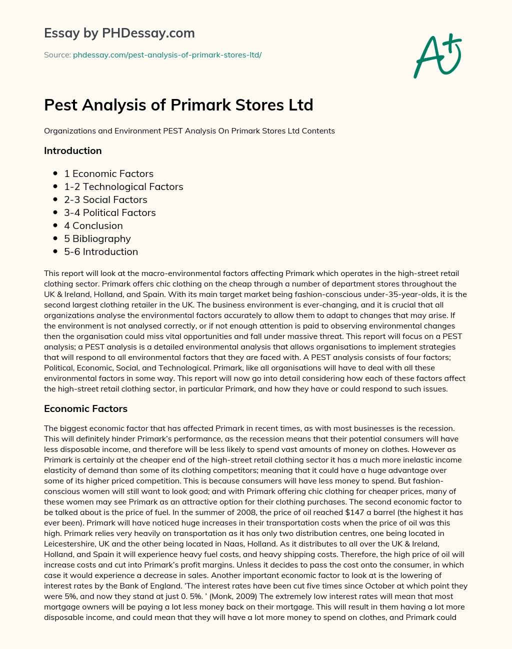 PEST Analysis of Primark Stores Ltd essay