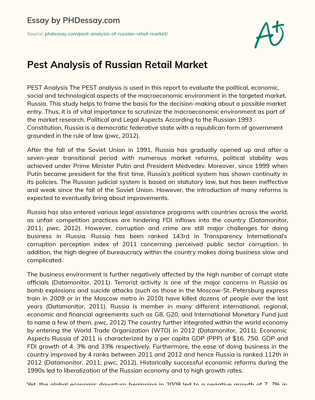 Pest Analysis of Russian Retail Market essay