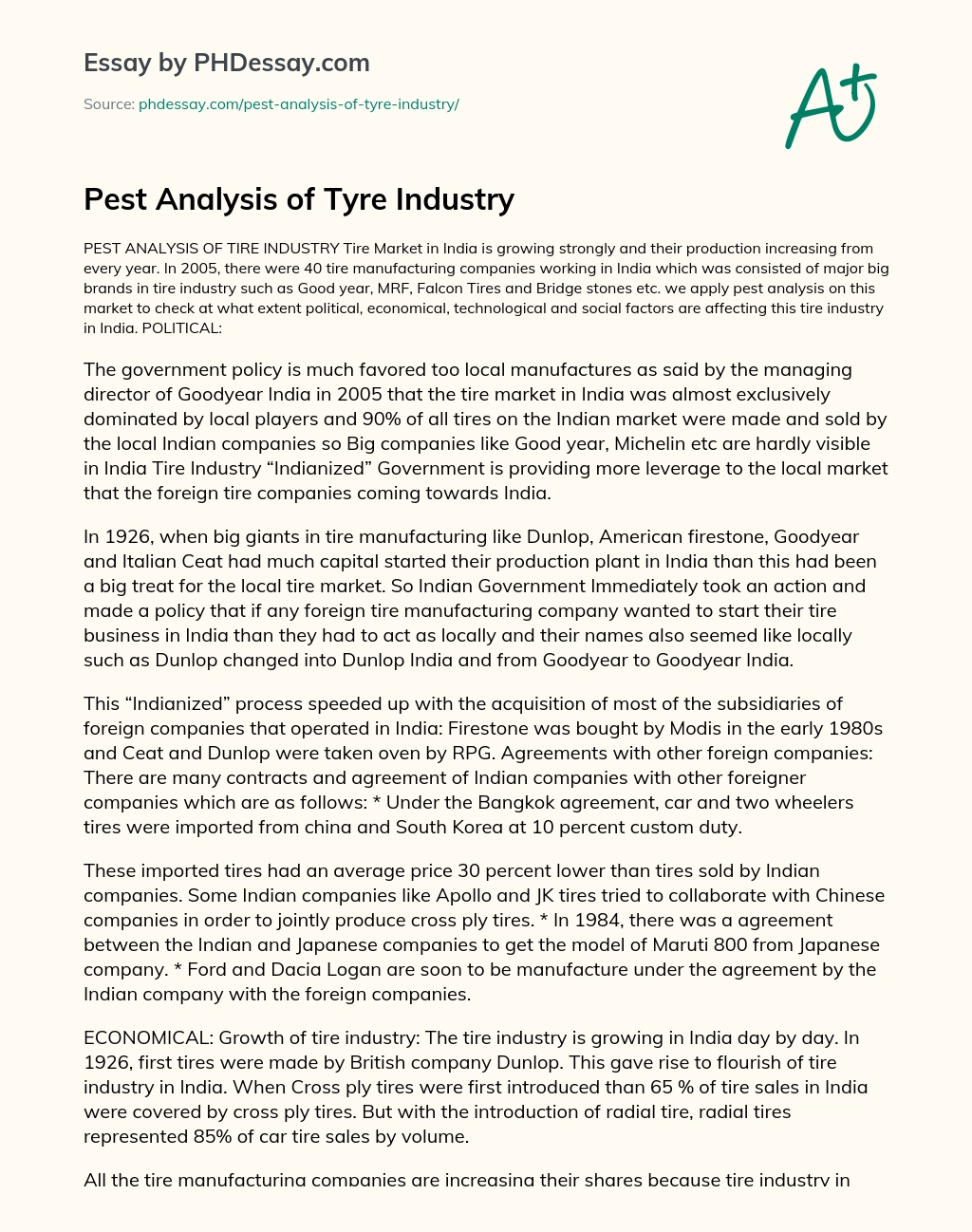 Pest Analysis of Tyre Industry essay