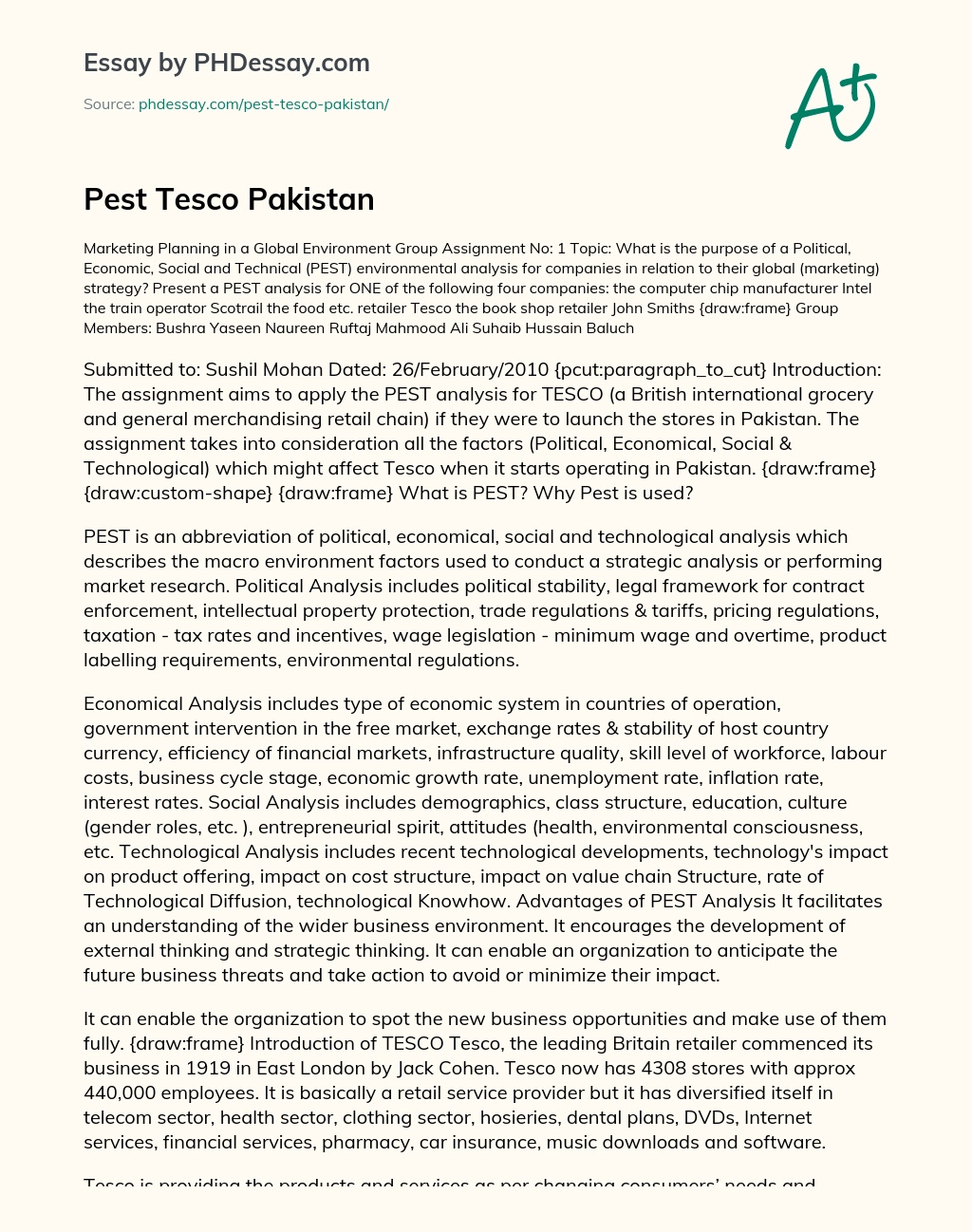 Pest Tesco Pakistan essay
