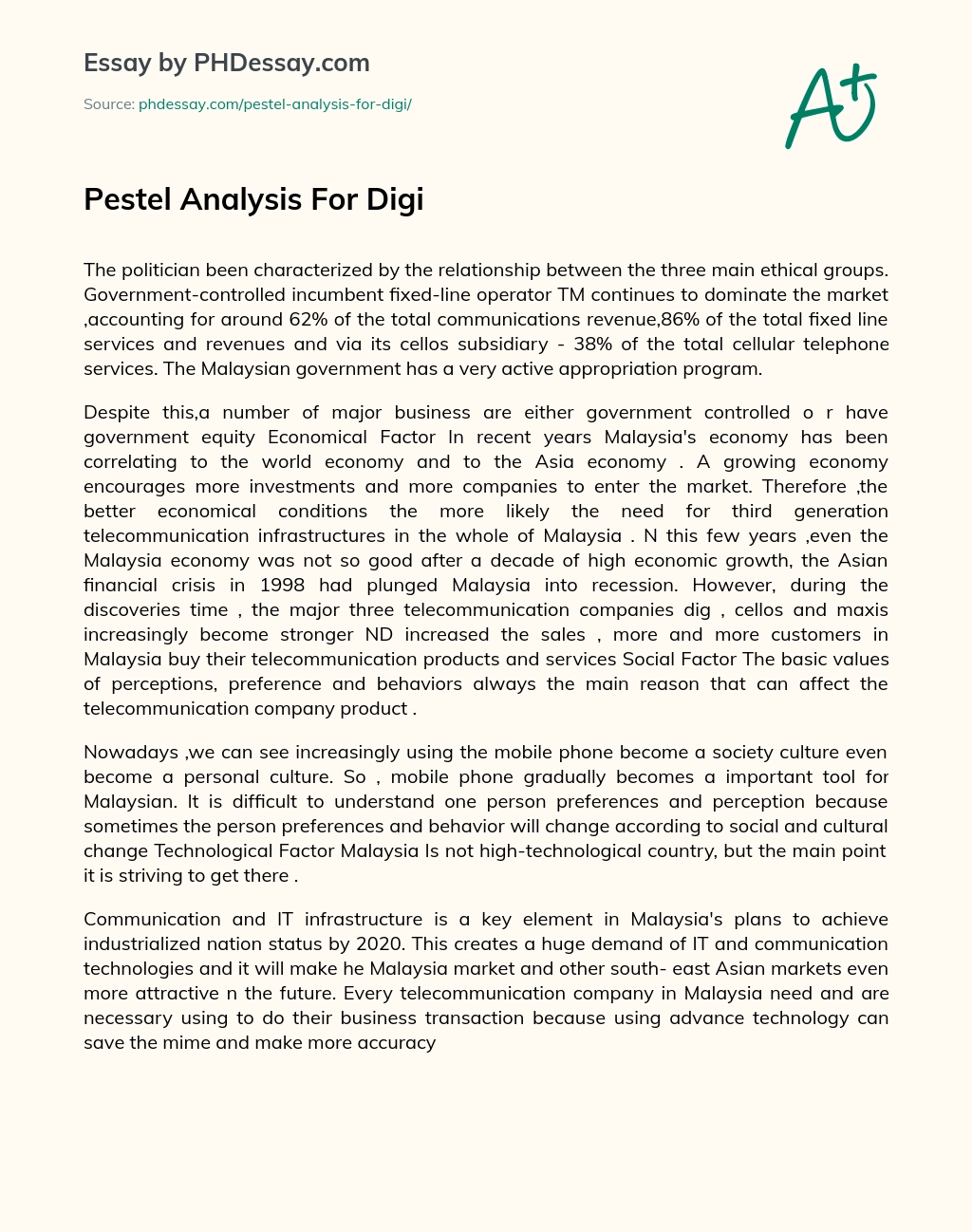 Pestel Analysis For Digi essay