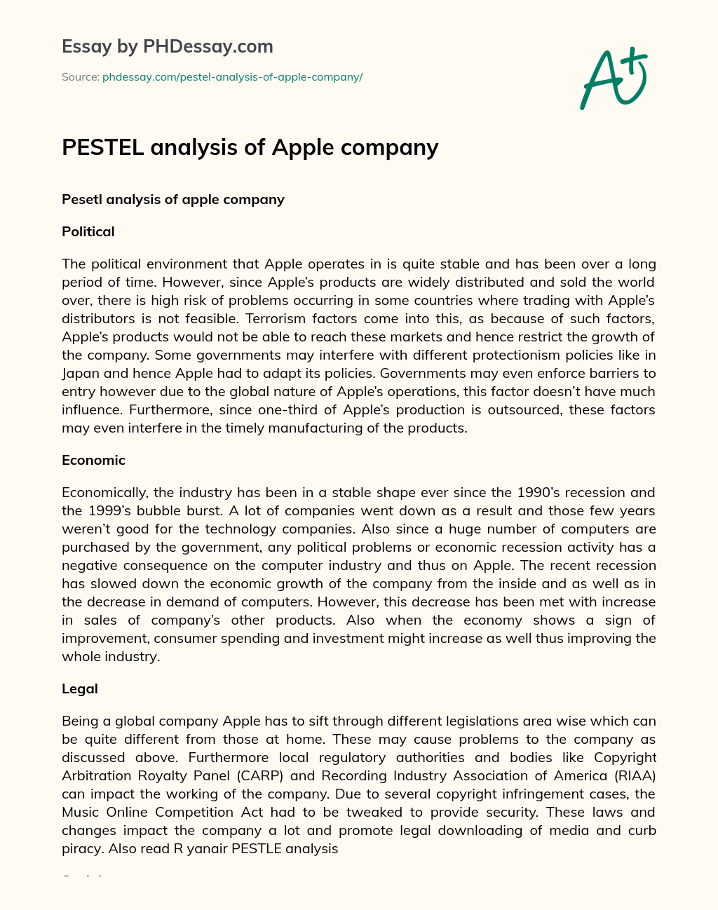 PESTEL analysis of Apple company essay