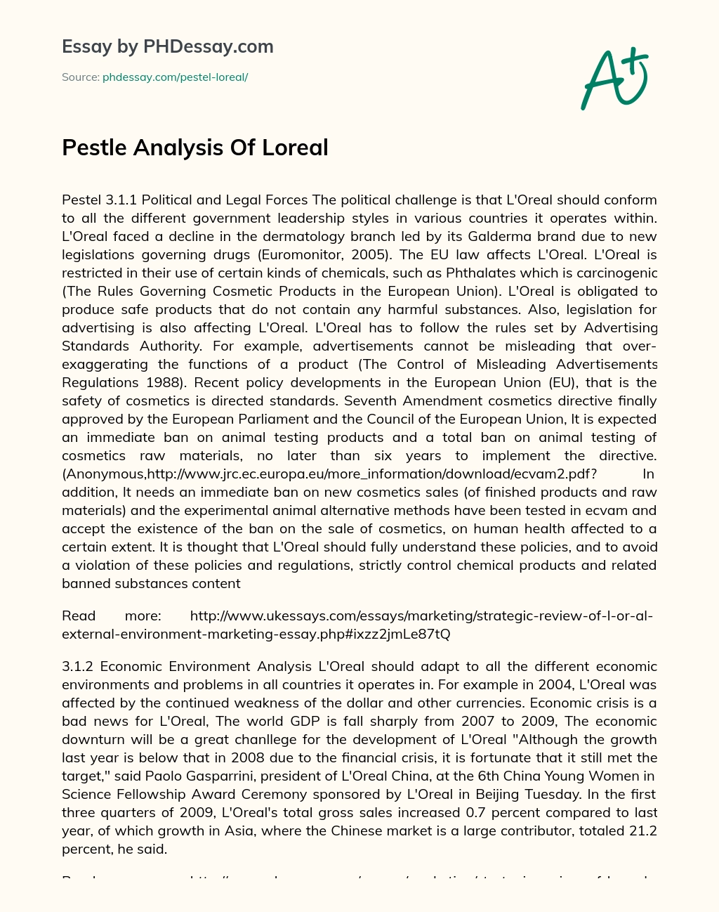 Pestle Analysis Of Loreal essay