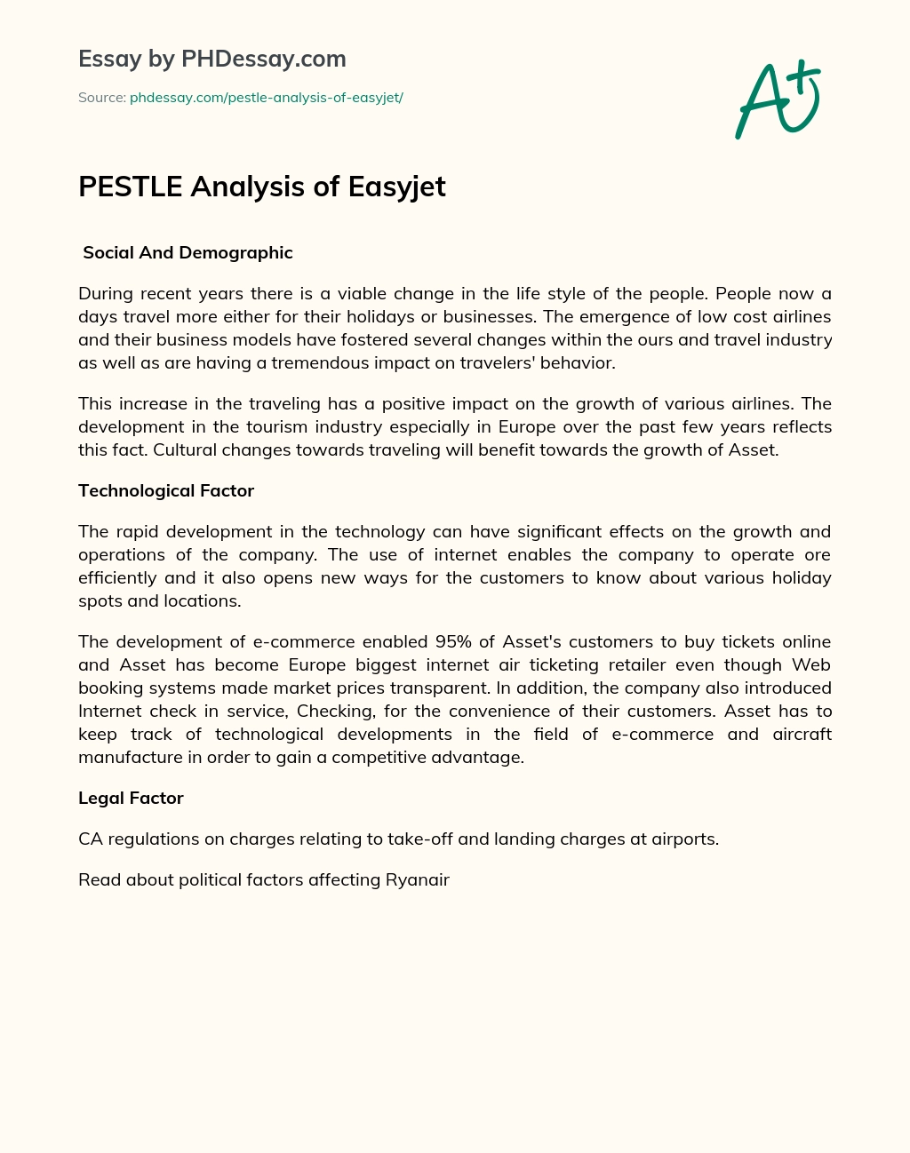 PESTLE Analysis of Easyjet essay