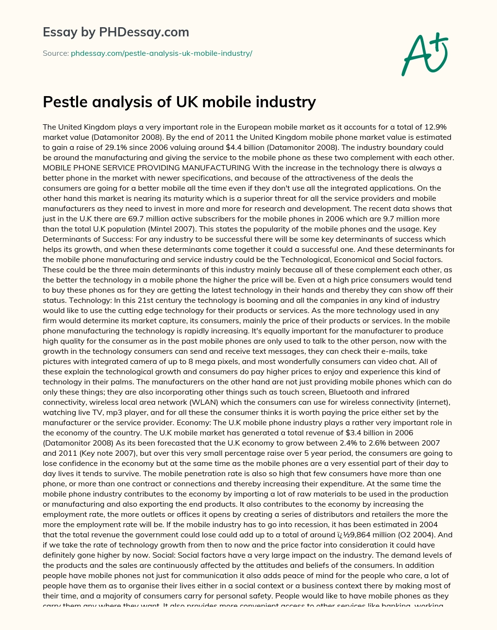 Pestle Analysis of UK Mobile Industry essay