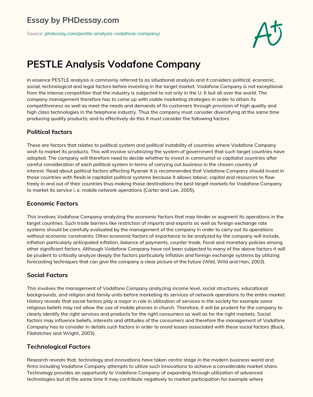PESTLE Analysis Vodafone Company essay
