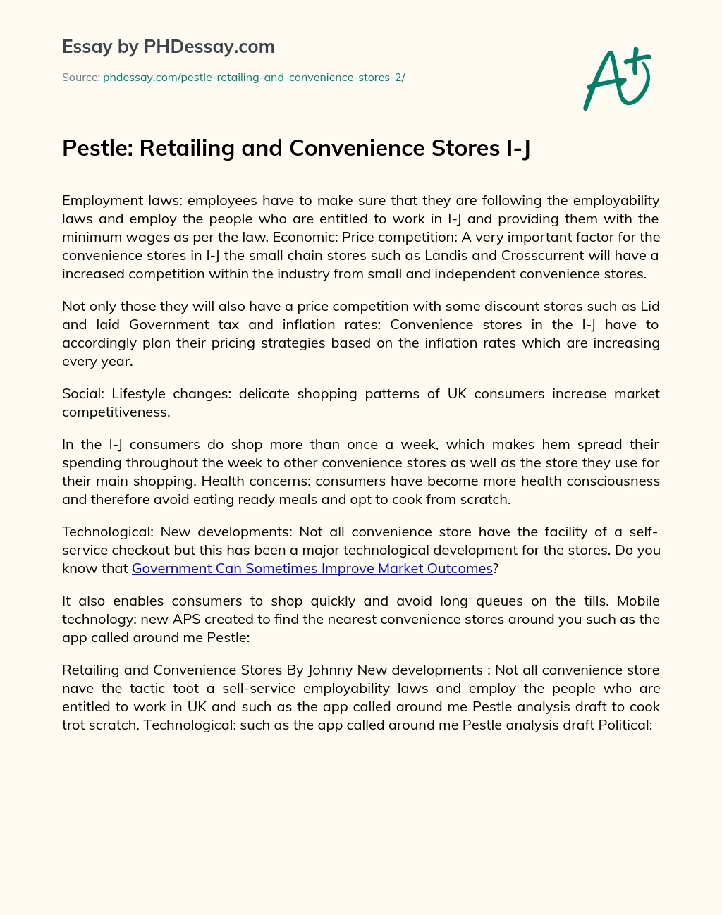 Pestle: Retailing and Convenience Stores I-J essay