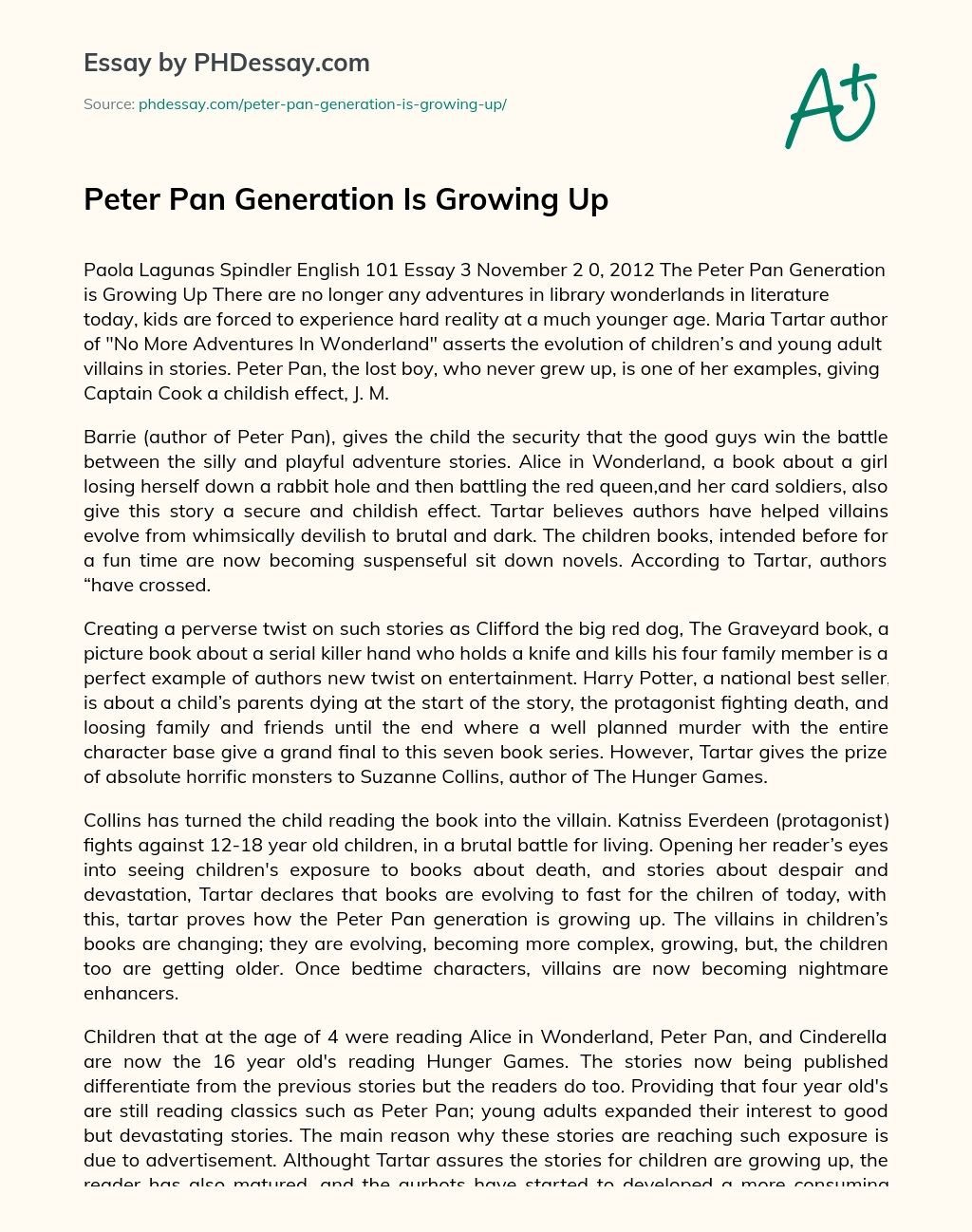 Peter Pan Generation Is Growing Up essay