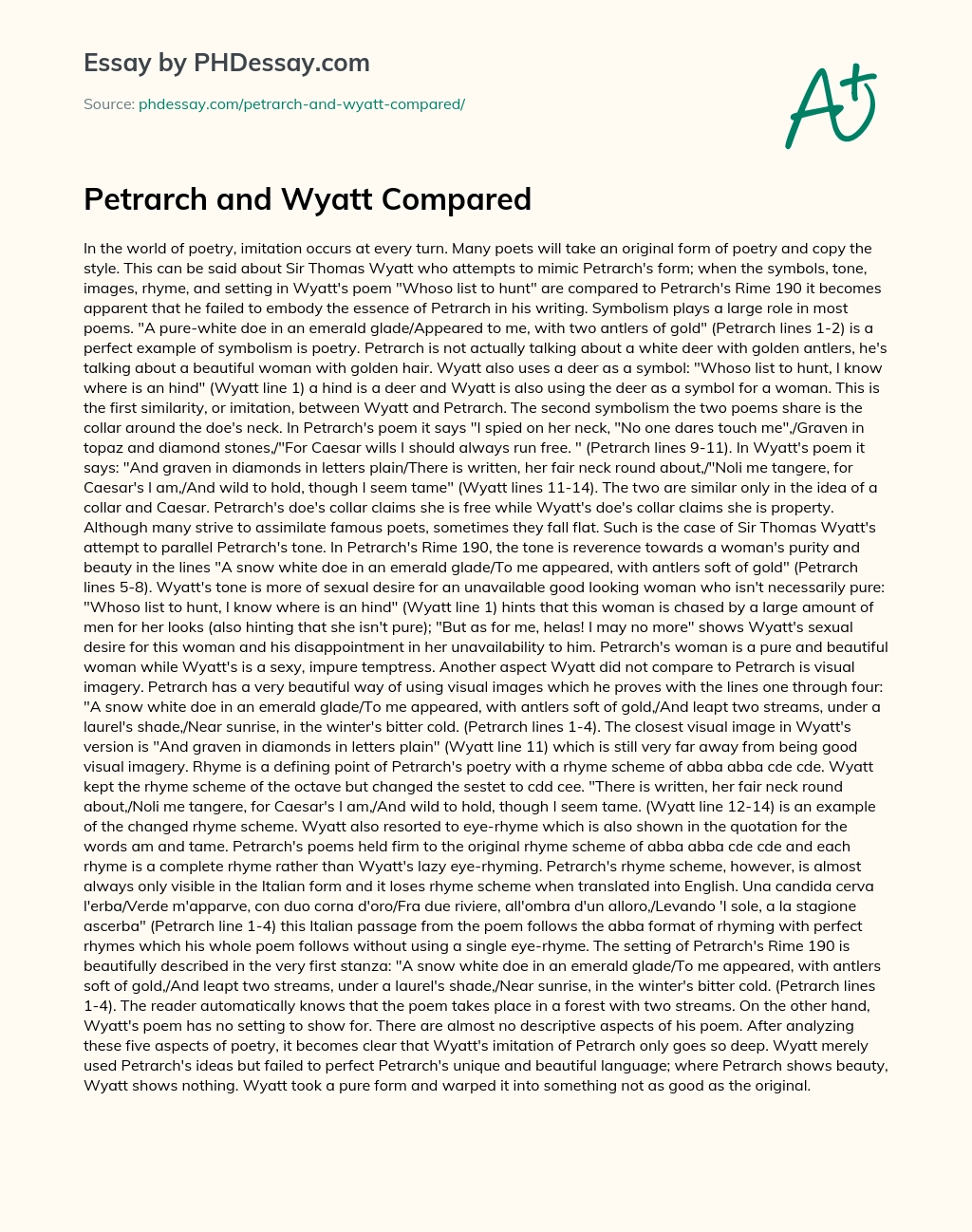 Petrarch and Wyatt Compared essay