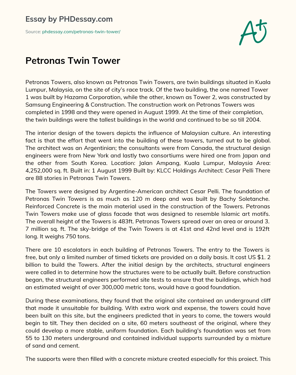 Petronas Twin Tower essay