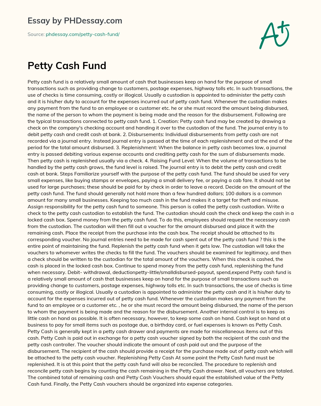 Petty Cash Fund essay