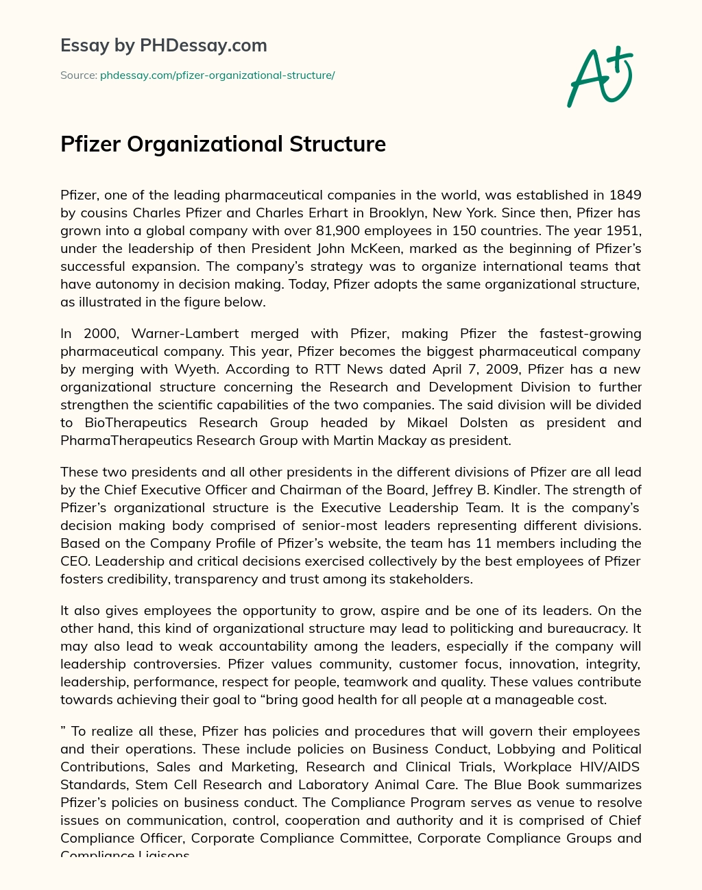 Pfizer Organizational Structure essay