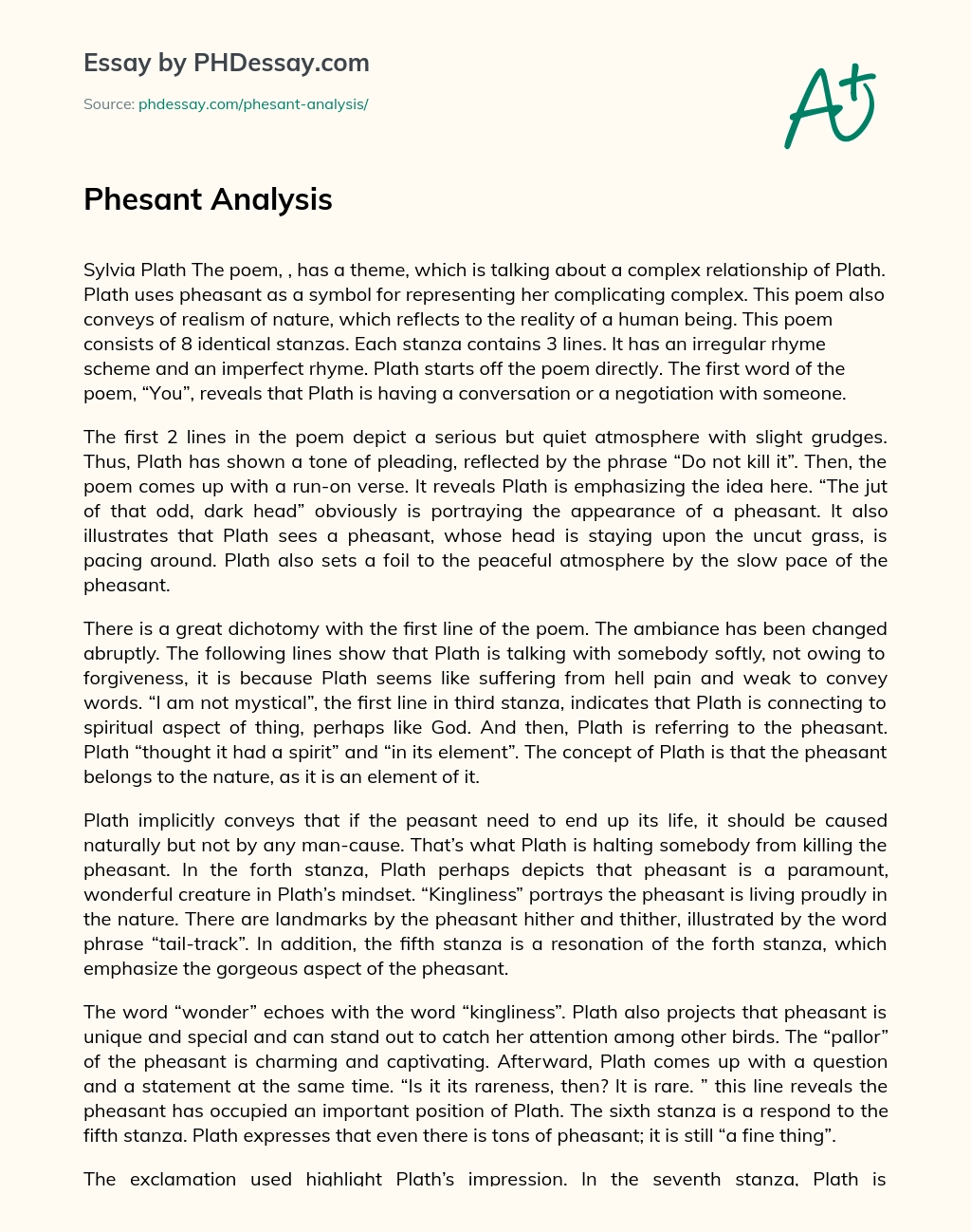 Phesant Analysis essay