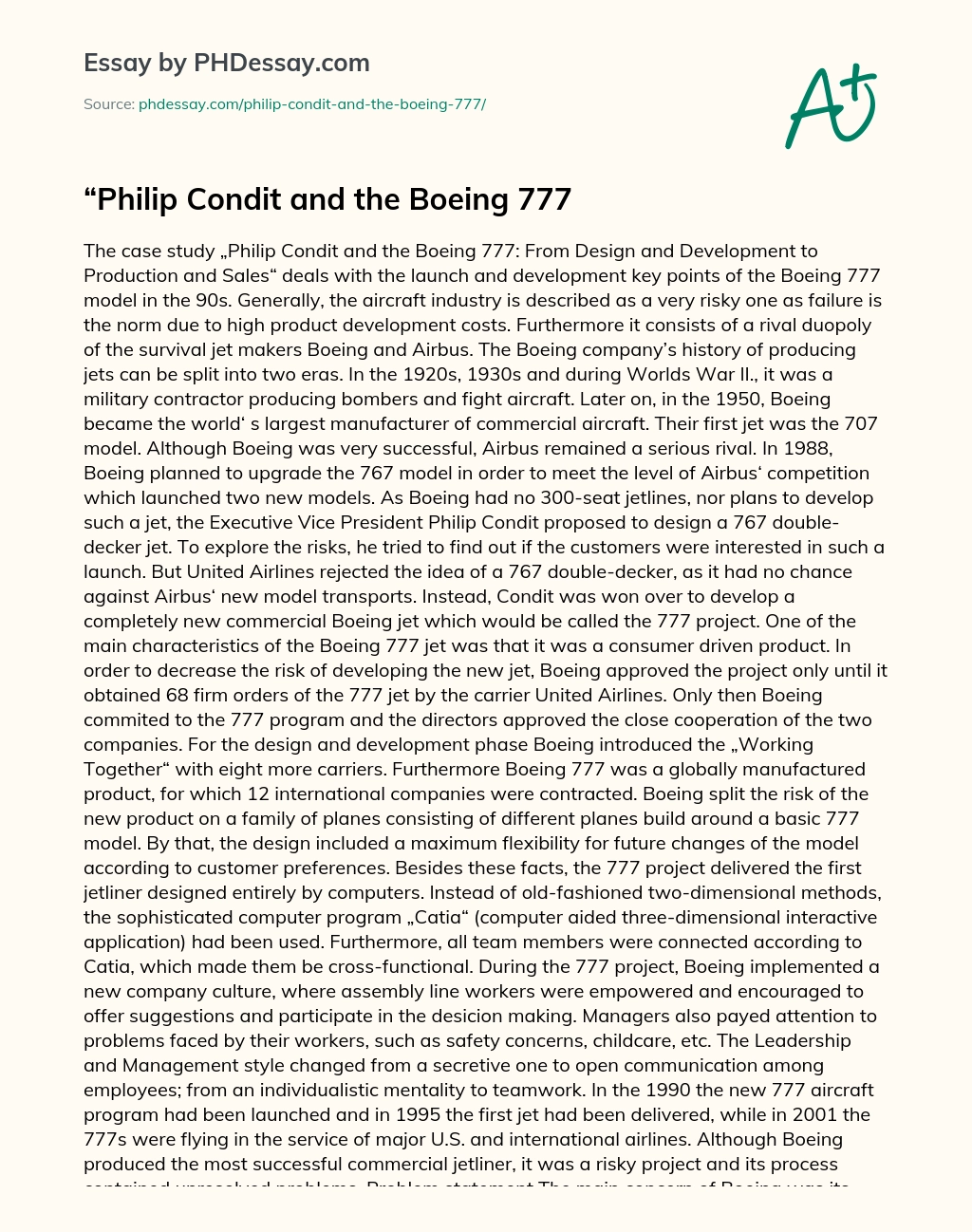 Philip Condit and the Boeing 777 essay