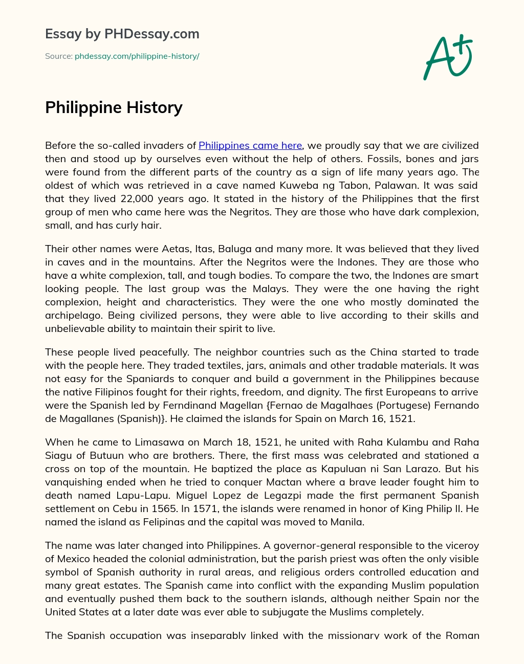 Philippine History essay