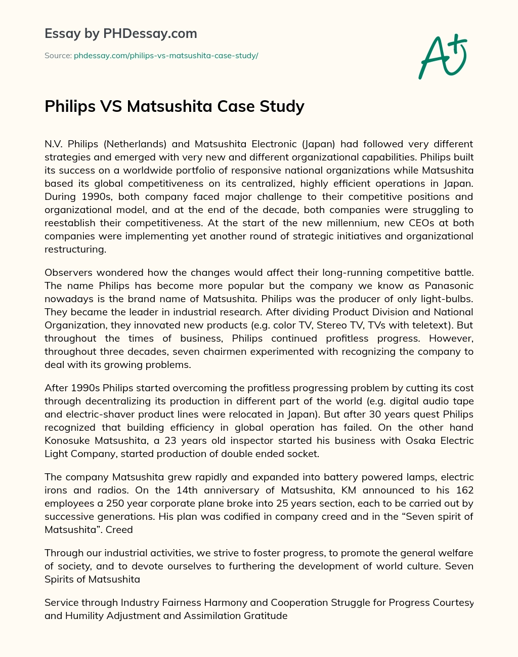Philips VS Matsushita Case Study essay