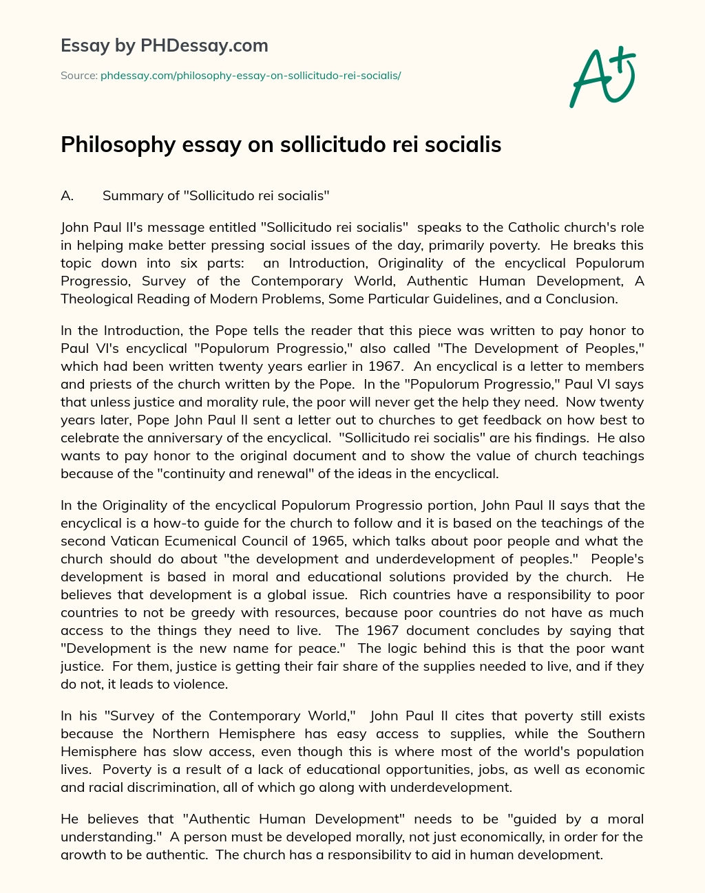 Philosophy essay on sollicitudo rei socialis essay