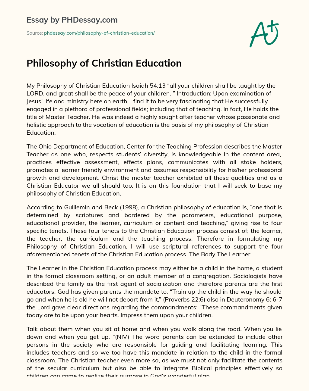 christian teaching philosophy