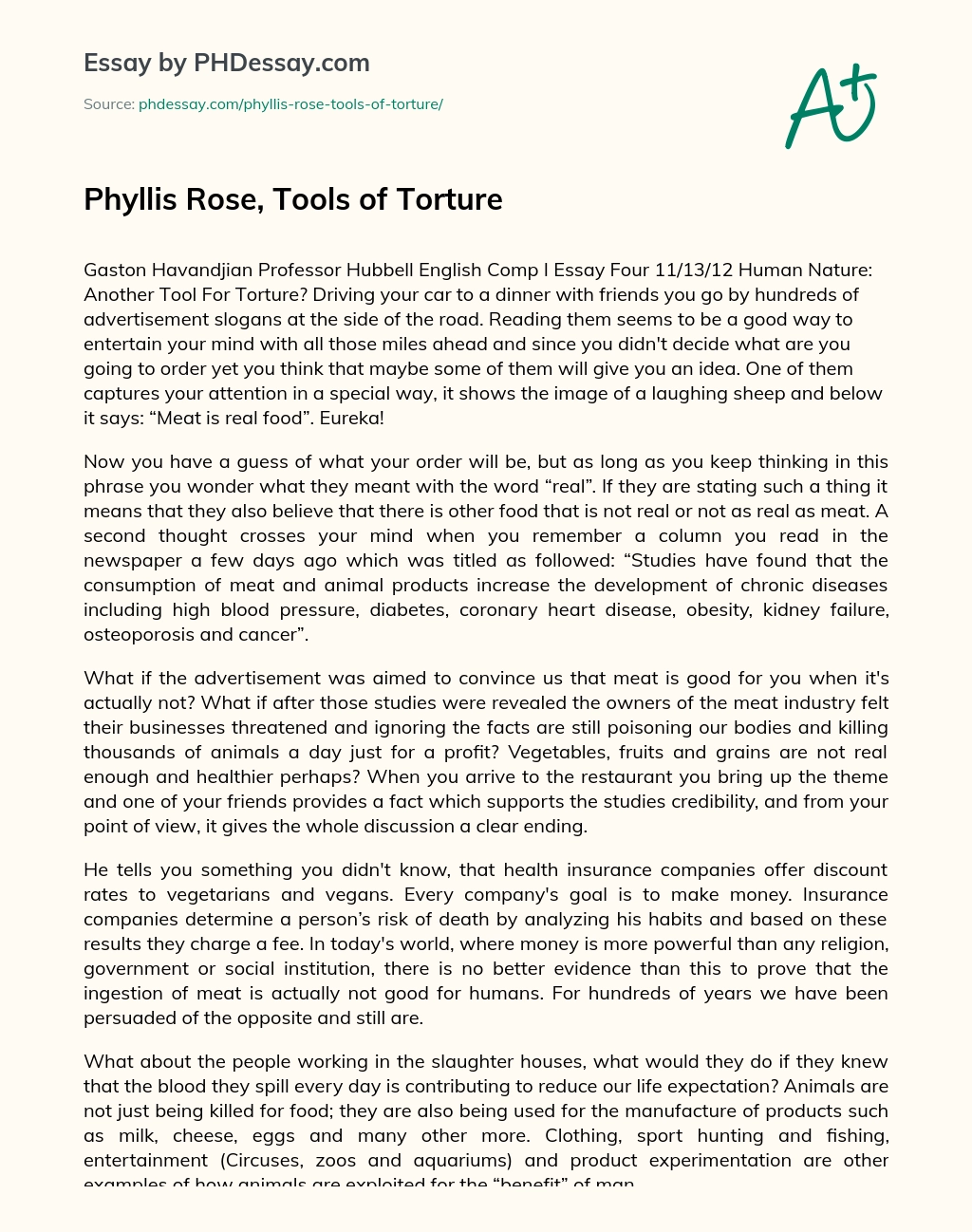 Phyllis Rose, Tools of Torture essay
