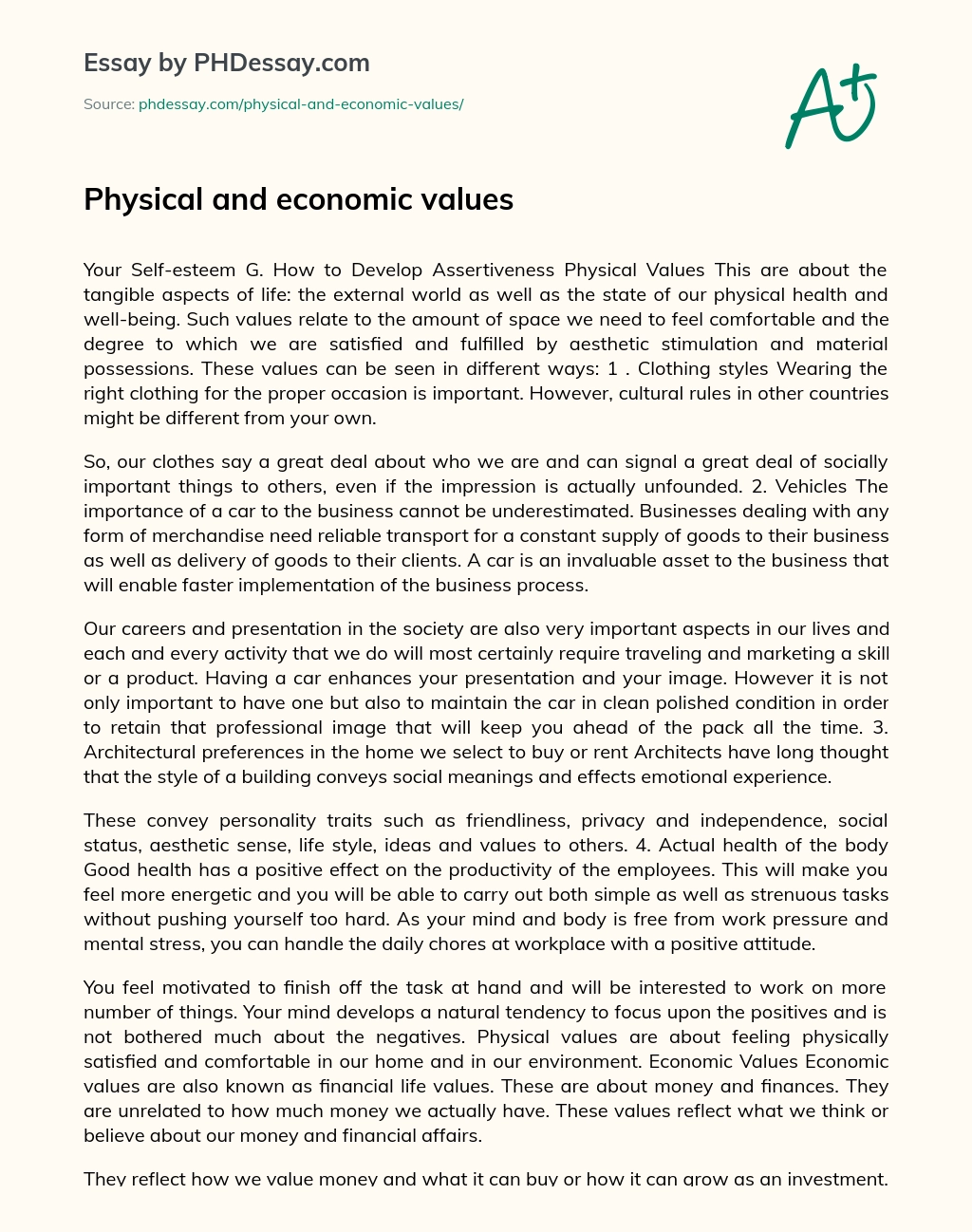 Physical and economic values essay