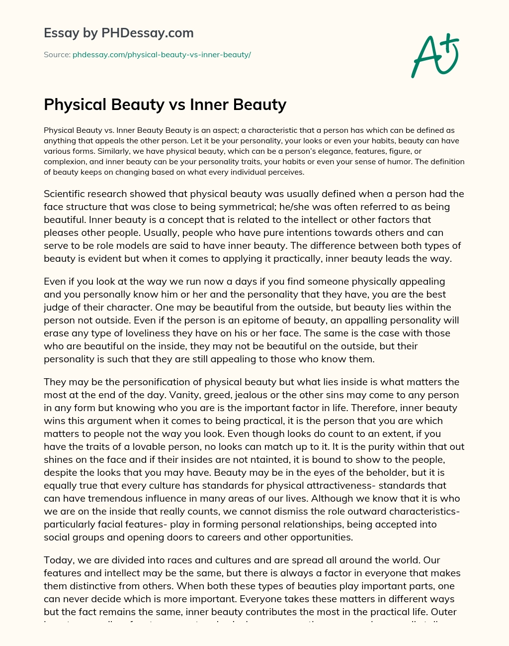 Physical Beauty vs Inner Beauty essay