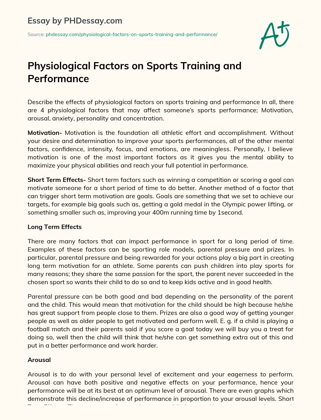 Physiological Factors on Sports Training and Performance essay