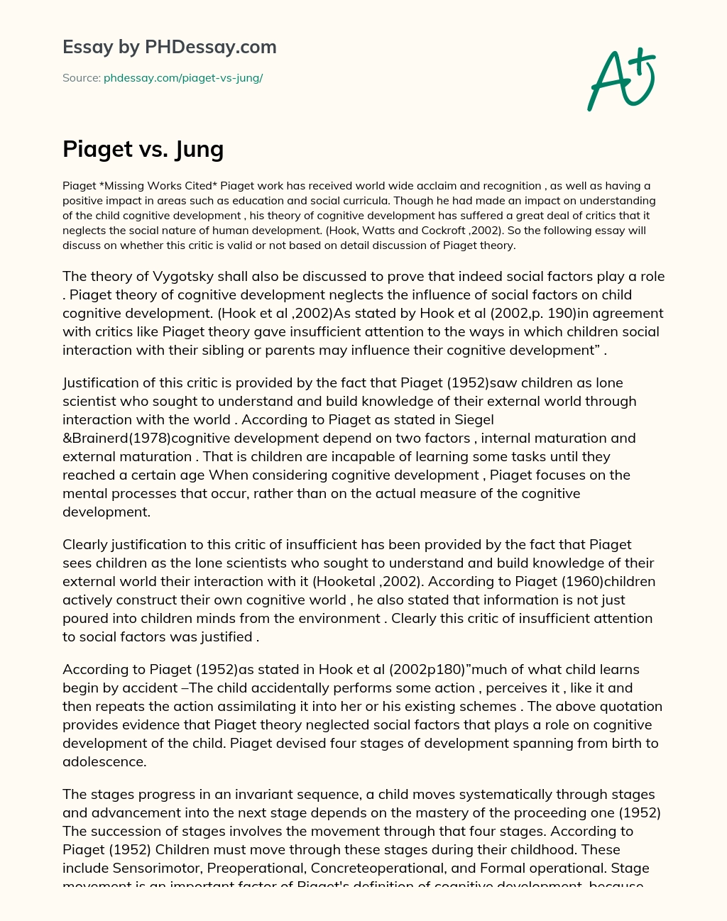 Piaget vs. Jung essay