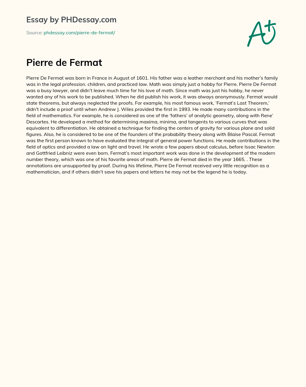 Pierre de Fermat essay