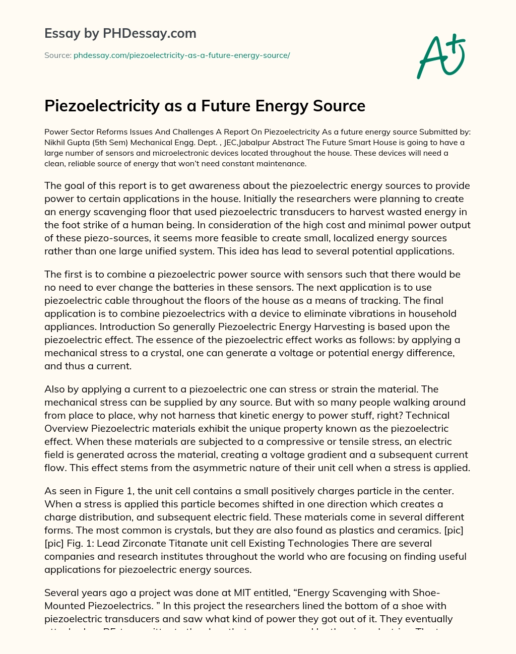 Piezoelectricity as a Future Energy Source essay