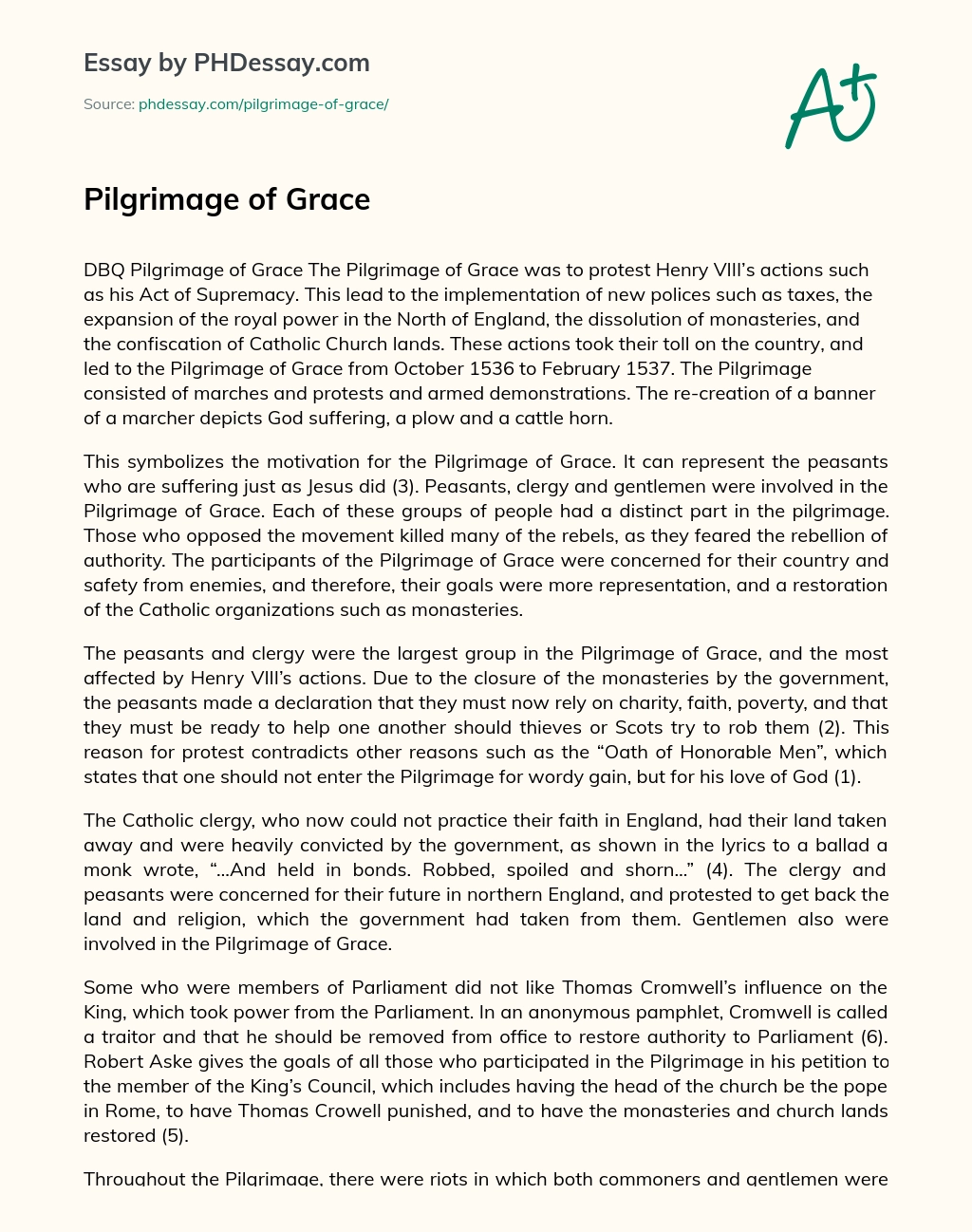 Pilgrimage of Grace essay