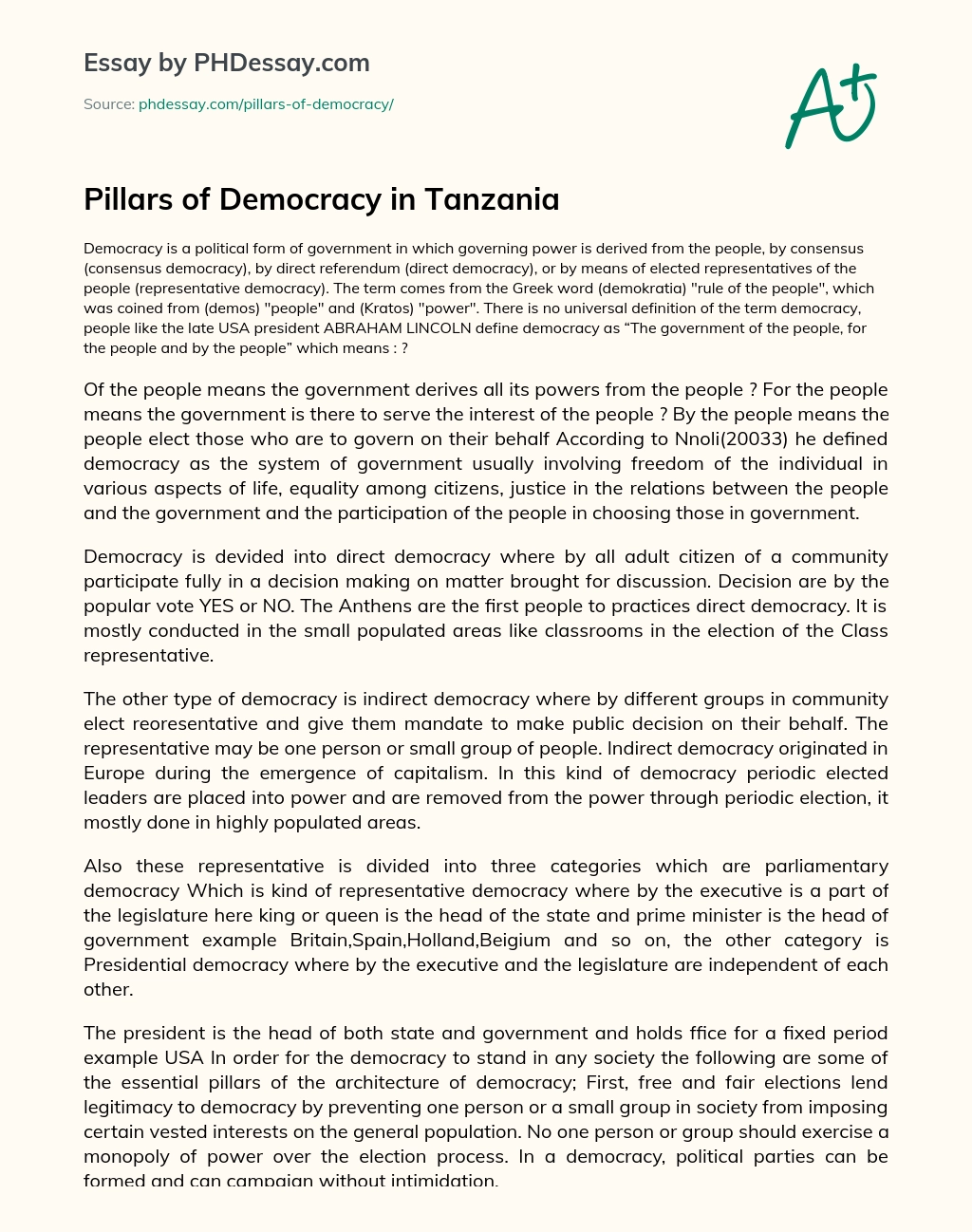 Pillars of Democracy in Tanzania essay