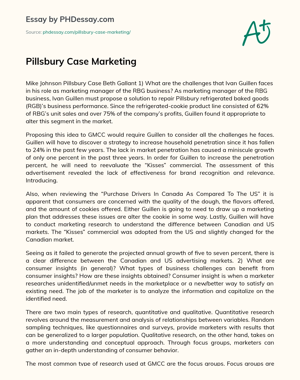 Pillsbury Case Marketing essay