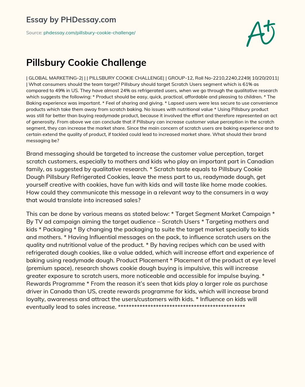 Pillsbury Cookie Challenge essay