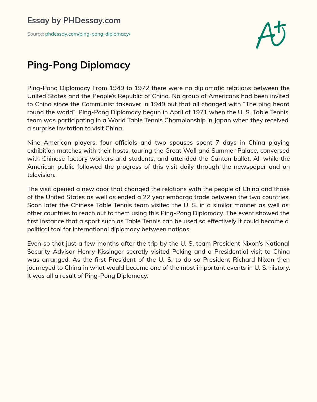 Ping-Pong Diplomacy essay