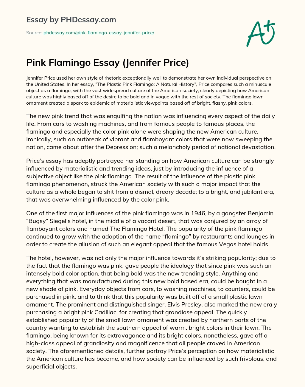 Pink Flamingo Essay (Jennifer Price) essay