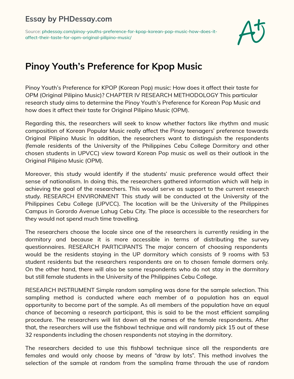 Pinoy Youth’s Preference for Kpop Music essay