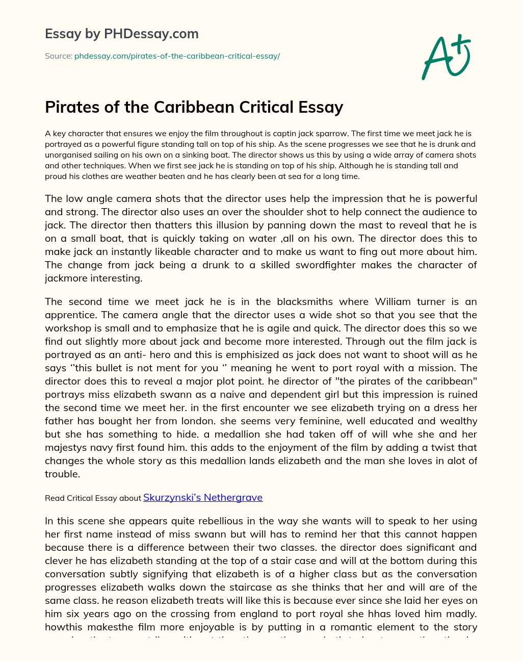 Pirates of the Caribbean Critical Essay essay