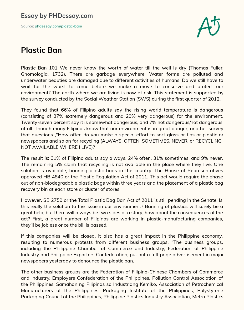 Plastic Ban 101: Protecting the Environment from Human Activities essay