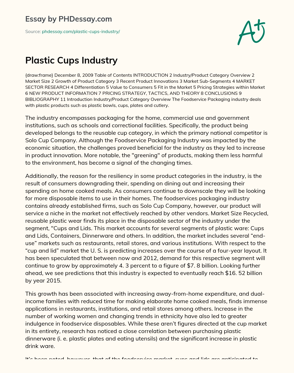 Plastic Cups Industry essay
