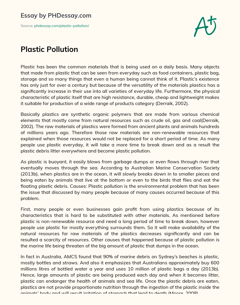 Plastic Pollution essay