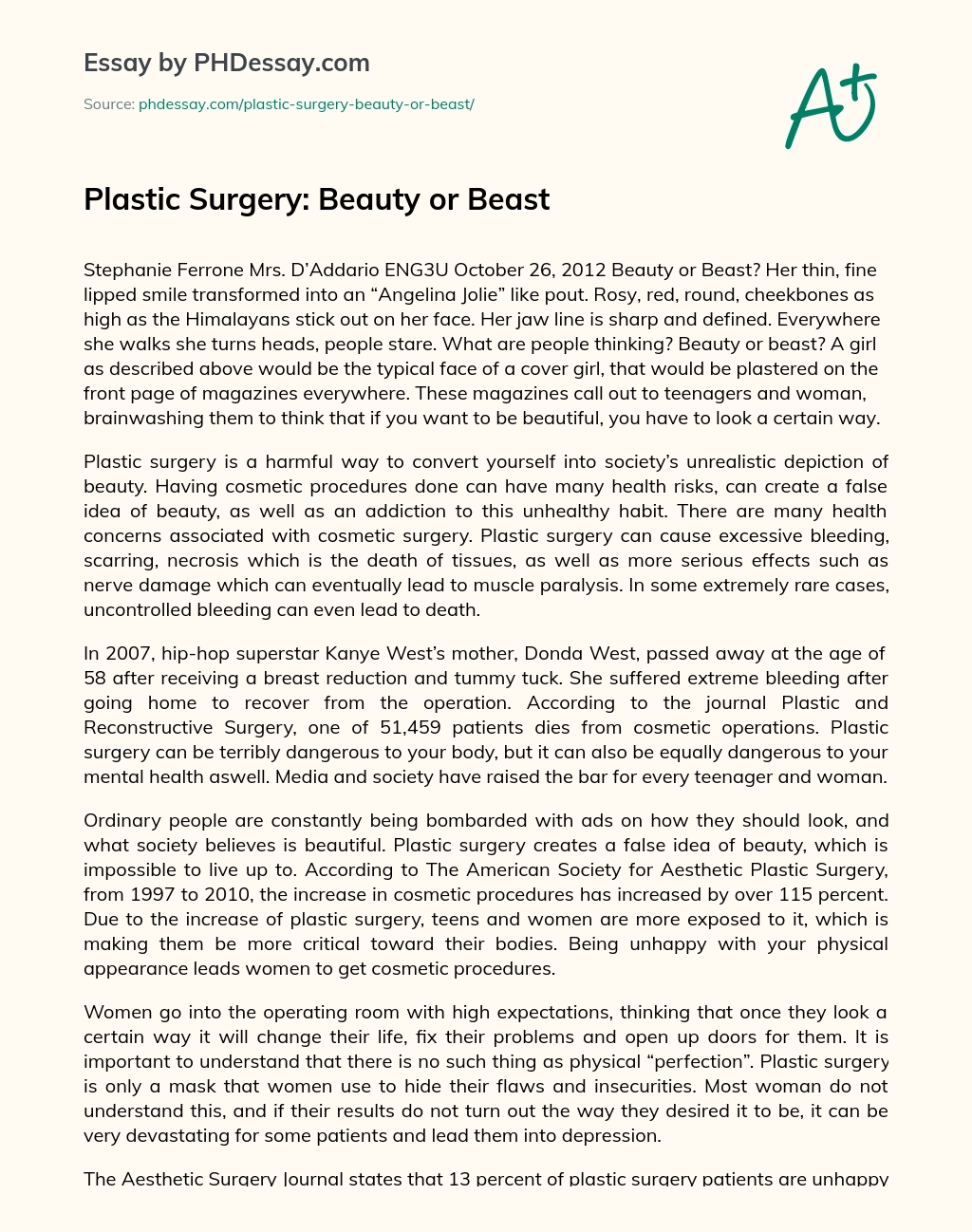 Plastic Surgery: Beauty or Beast essay